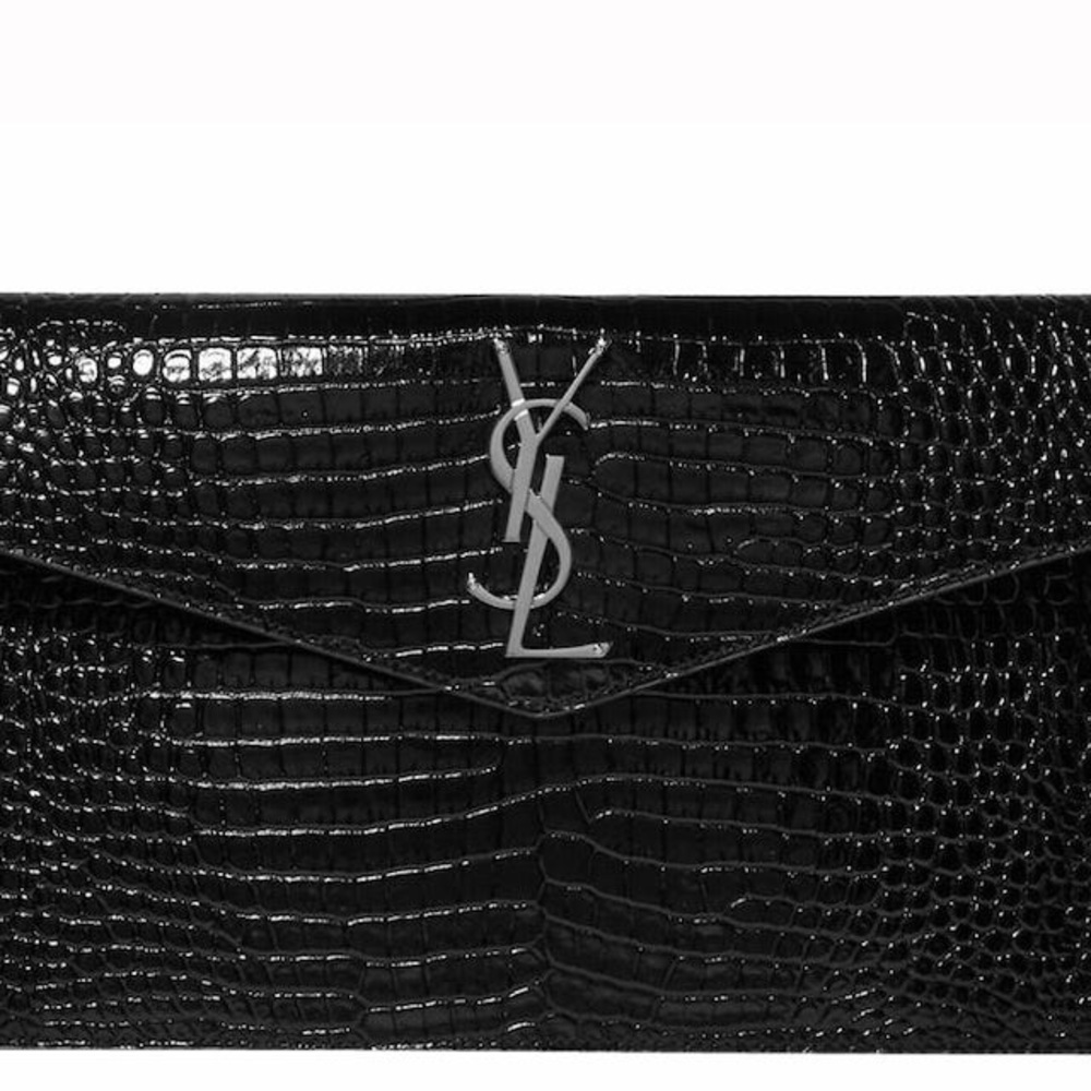 BRAND NEW YSL uptown pouch in crocodile-embossed shiny leather